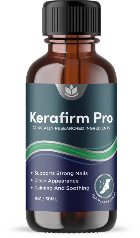 Bottle of KeraFirm Pro topical nail formula with brush applicator cap
